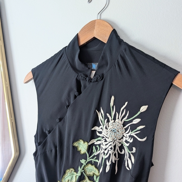 Vintage Sue Wong 100% Silk Black Floral Women's Dress Size 6 - Picture 4 of 12